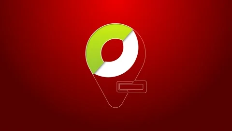 Green line Map pin icon isolated on red background. Navigation, pointer Stock Footage 156386127