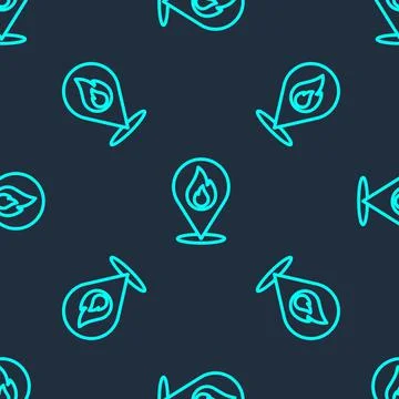 Green line Map pointer with fire flame icon isolated seamless pattern on blue 스톡 일러스트