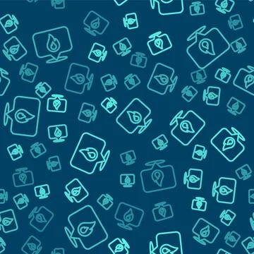 Green line Map pointer with fire flame icon isolated seamless pattern on bl.. Stock Illustration