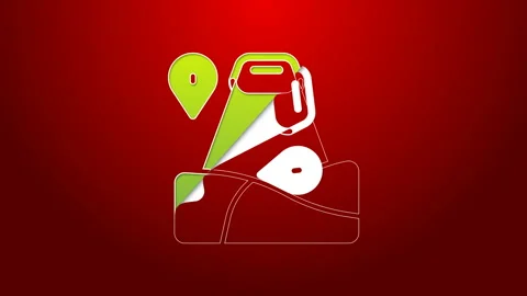Green line Map pointer with mountain icon isolated on red background. Mountains Stock Footage 143940523