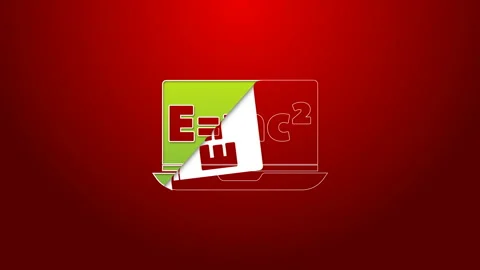 Green line Math system of equation solution on laptop icon isolated on red Stock Footage 143891962