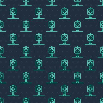 Green line Medical map pointer with cross hospital icon isolated seamless pat Stock Illustration