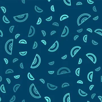 Green line Melon fruit icon isolated seamless pattern on blue background. Vector Stock Illustration
