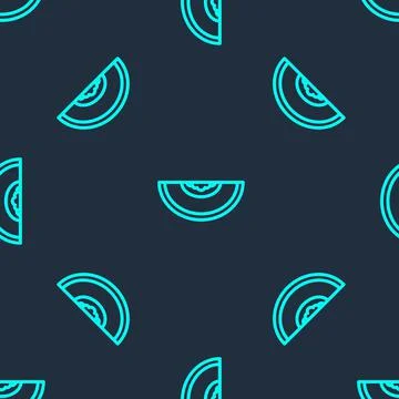Green line Melon fruit icon isolated seamless pattern on blue background. Vector Stock Illustration