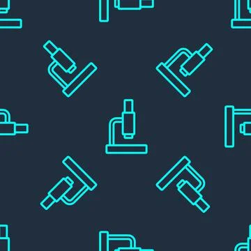Green line Microscope icon isolated seamless pattern on blue background 库存插图