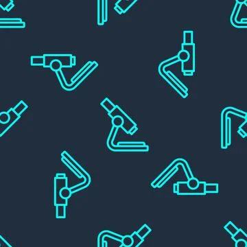 Green line Microscope icon isolated seamless pattern on blue background Stock Illustration