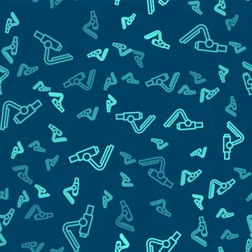 Green line Microscope icon isolated seamless pattern on blue background Stock Illustration