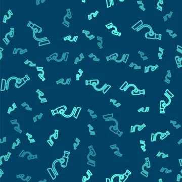 Green line Microscope icon isolated seamless pattern on blue background Stock Illustration
