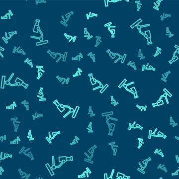 Green line Microscope icon isolated seamless pattern on blue background 库存插图