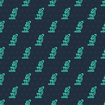 Green line Microscope icon isolated seamless pattern on blue background イラスト素材