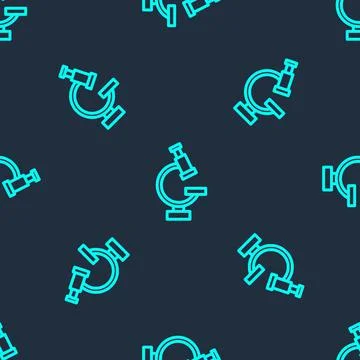 Green line Microscope icon isolated seamless pattern on blue background Stock Illustration