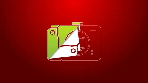 Green line Mirrorless camera icon isolated on red background. Foto camera icon Stock Footage 143877731