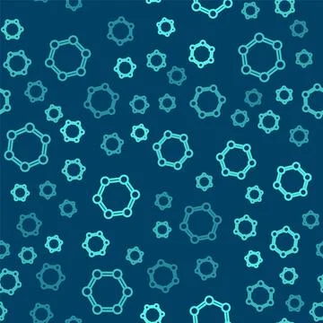 Green line Molecule icon isolated seamless pattern on blue background. Structure Stock Illustration