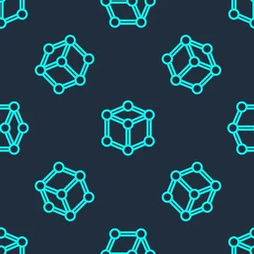 Green line Molecule icon isolated seamless pattern on blue background. Structure Illustrazione stock