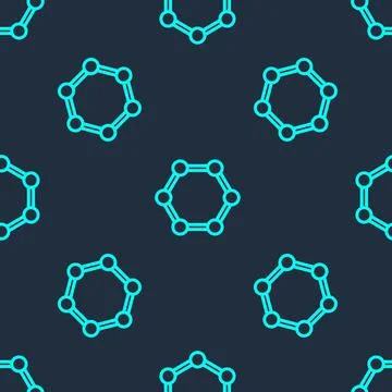 Green line Molecule icon isolated seamless pattern on blue background. Structure Stock Illustration