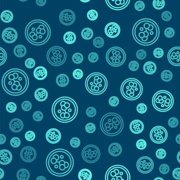 Green line Molecule icon isolated seamless pattern on blue background. Structure イラスト素材