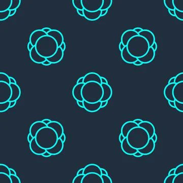 Green line Molecule icon isolated seamless pattern on blue background. Structure イラスト素材