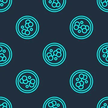 Green line Molecule icon isolated seamless pattern on blue background. Stru.. Stock Illustration