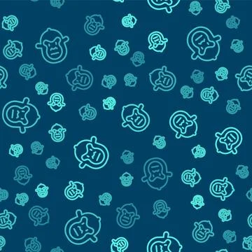 Green line Monkey icon isolated seamless pattern on blue background. Animal 스톡 일러스트