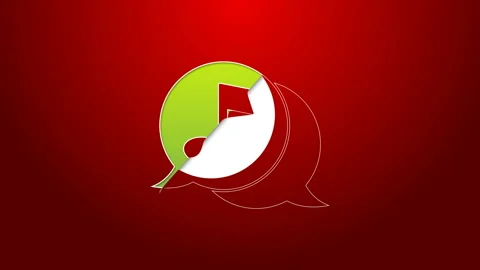 Green line Musical note in speech bubble icon isolated on red background. Music Stock Footage 143893144