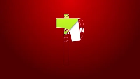 Green line Native american tomahawk axe icon isolated on red background. 4K Stock-Footage 147227150