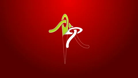 Green line Needle for sewing with thread icon isolated on red background. Tailor Stock Footage 143433894