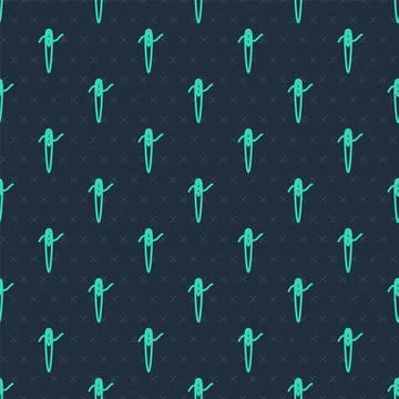 Green line Needle for sewing with thread icon isolated seamless pattern on blue Stock Illustration