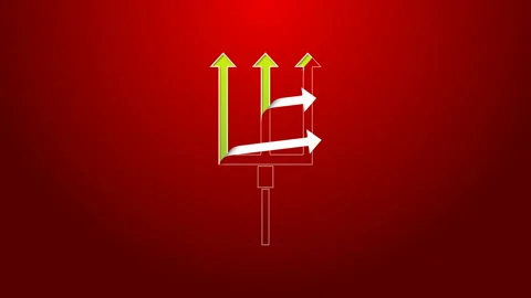 Green line Neptune Trident icon isolated on red background. 4K Video motion Stock Footage 143602503