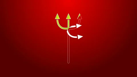 Green line Neptune Trident icon isolated on red background. 4K Video motion Stock Footage 143886981
