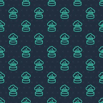 Green line Network cloud connection icon isolated seamless pattern on blue ba Stock Illustration
