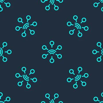 Green line Network icon isolated seamless pattern on blue background. Global Stock Illustration