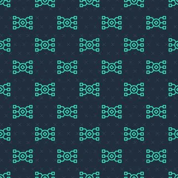 Green line Neural network icon isolated seamless pattern on blue background Stock Illustration