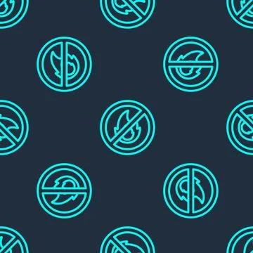 Green line No fire icon isolated seamless pattern on blue background. Fire .. Stock Illustration