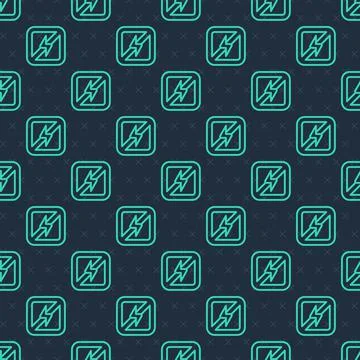 Green line No lightning icon isolated seamless pattern on blue background. No 스톡 일러스트