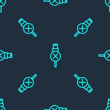 Green line No usb cable cord icon isolated seamless pattern on blue background Stock Illustration