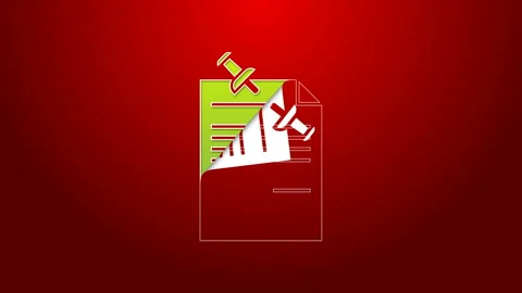 Green line Note paper with pinned pushbutton icon isolated on red background Stock Footage 143363557