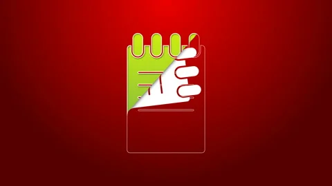 Green line Notebook icon isolated on red background. Spiral notepad icon. School Video stock 143360138