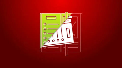 Green line Notebook icon isolated on red background. Spiral notepad icon Video stock 143599567