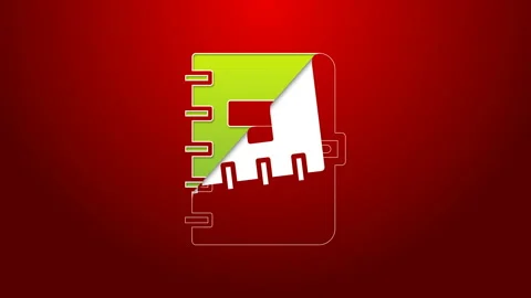 Green line Notebook icon isolated on red background. Spiral notepad icon. School Video stock 144019817