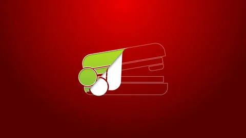 Green line Office stapler icon isolated on red background. Stapler, staple Stock Footage 143359486
