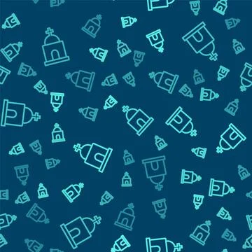 Green line Old crypt icon isolated seamless pattern on blue background. Cemetery Ilustración de archivo