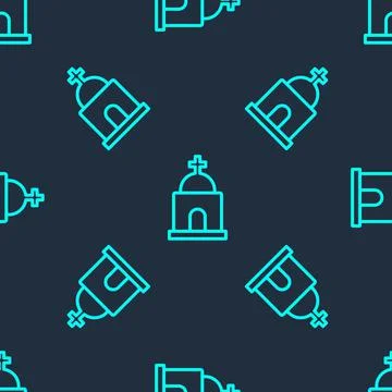 Green line Old crypt icon isolated seamless pattern on blue background. Cemetery Ilustración de archivo
