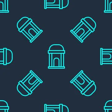 Green line Old crypt icon isolated seamless pattern on blue background. Cemetery Ilustración de archivo