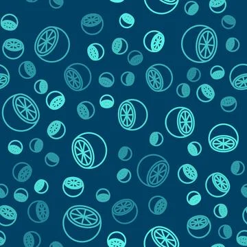 Green line Orange fruit icon isolated seamless pattern on blue background 스톡 일러스트
