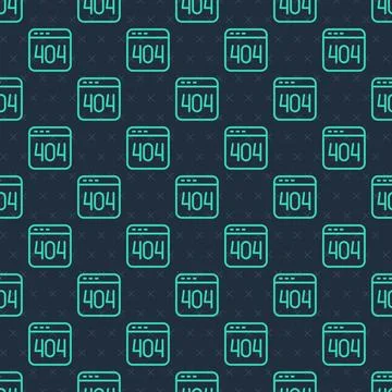 Green line Page with a 404 error icon isolated seamless pattern on blue Illustrazione stock