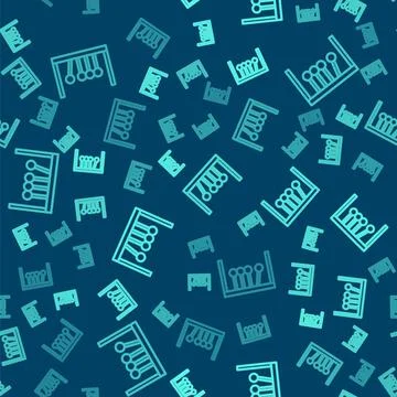 Green line Pendulum icon isolated seamless pattern on blue background. Newtons 스톡 일러스트