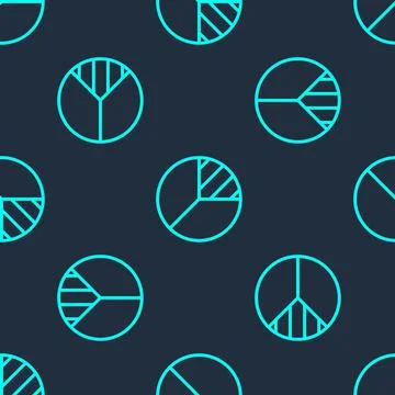 Green line Pie chart infographic icon isolated seamless pattern on blue Illustrazione stock