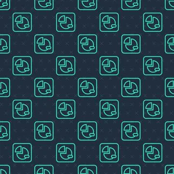 Green line Pie chart infographic icon isolated seamless pattern on blue Illustrazione stock