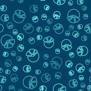 Green line Pie chart infographic icon isolated seamless pattern on blue イラスト素材