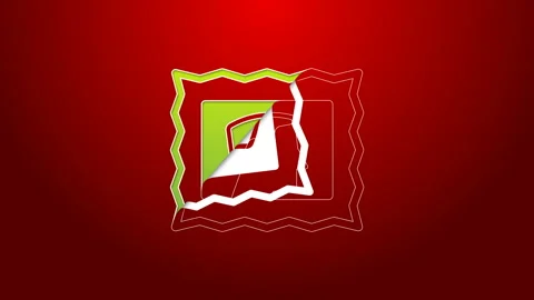 Green line Postal stamp icon isolated on red background. 4K Video motion graphic Stock Footage 144019312